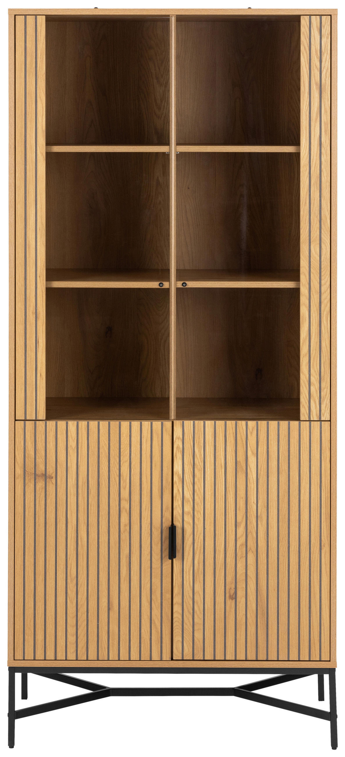VITRINA, črna, divji hrast - črna/divji hrast, Design, kovina/steklo (80/180/40cm) - Livetastic