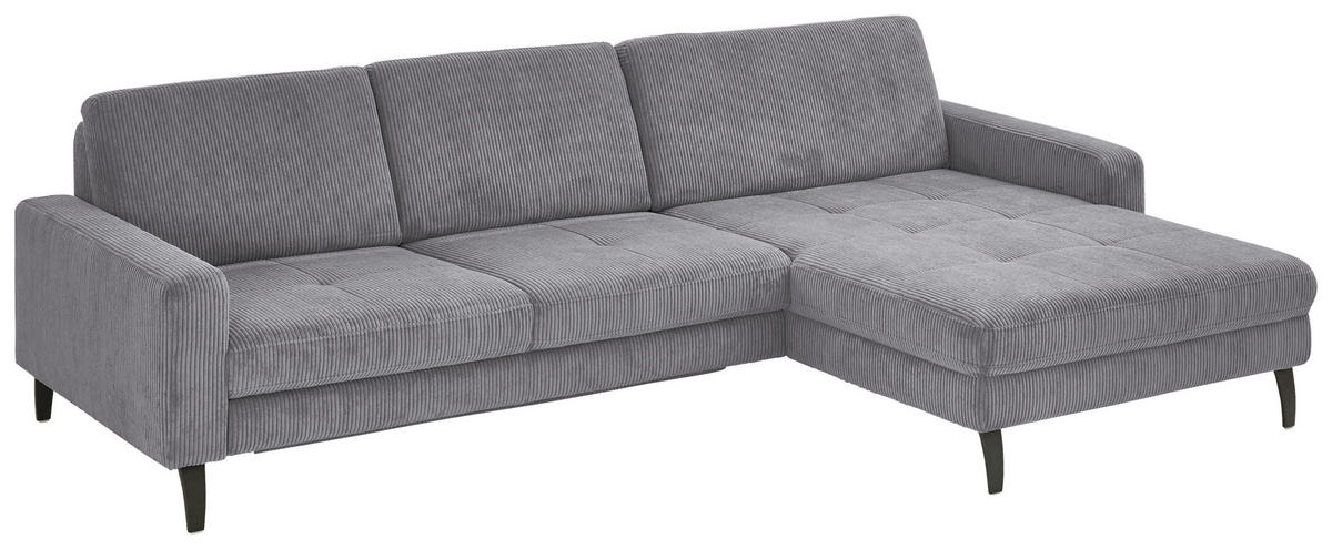 ECKSOFA in Cord Anthrazit  - Anthrazit/Schwarz, Modern, Textil/Metall (302/177cm) - Beldomo Style
