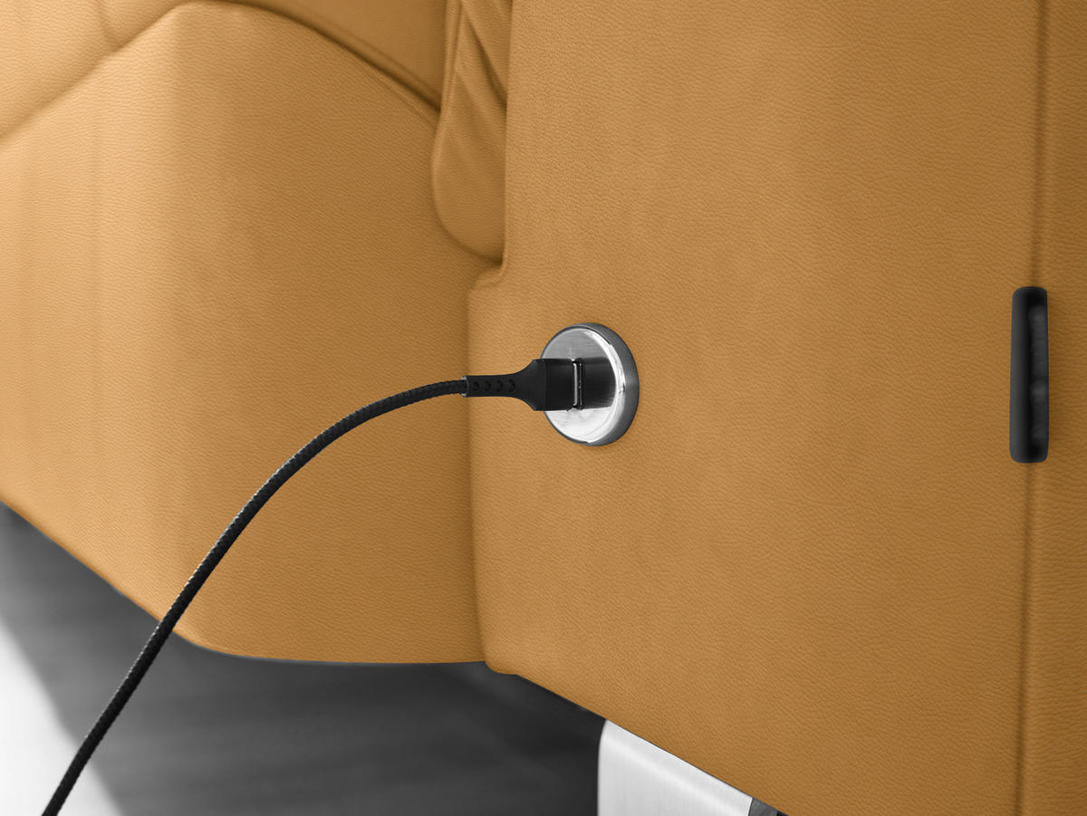 ECKSOFA in Echtleder Senfgelb  309/233 cm  - Edelstahlfarben/Senfgelb, Design, Leder/Metall (309/233cm) - Dieter Knoll