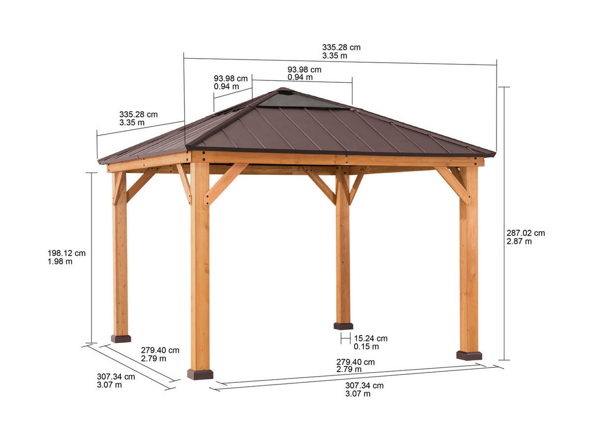 PAVILLON 336/287/336 cm   - Dunkelbraun/Lärchefarben, Basics, Holz/Kunststoff (336/287/336cm)