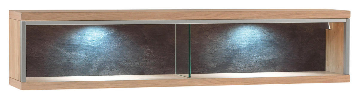 WANDREGAL 124/27/23 cm  - Schieferfarben/Edelstahlfarben, KONVENTIONELL, Glas/Holz (124/27/23cm) - Cantus