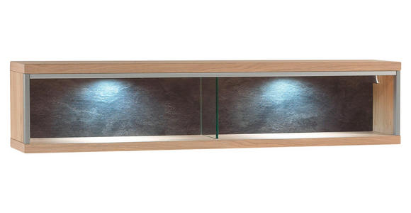 WANDREGAL 124/27/23 cm  - Schieferfarben/Edelstahlfarben, KONVENTIONELL, Glas/Holz (124/27/23cm) - Cantus