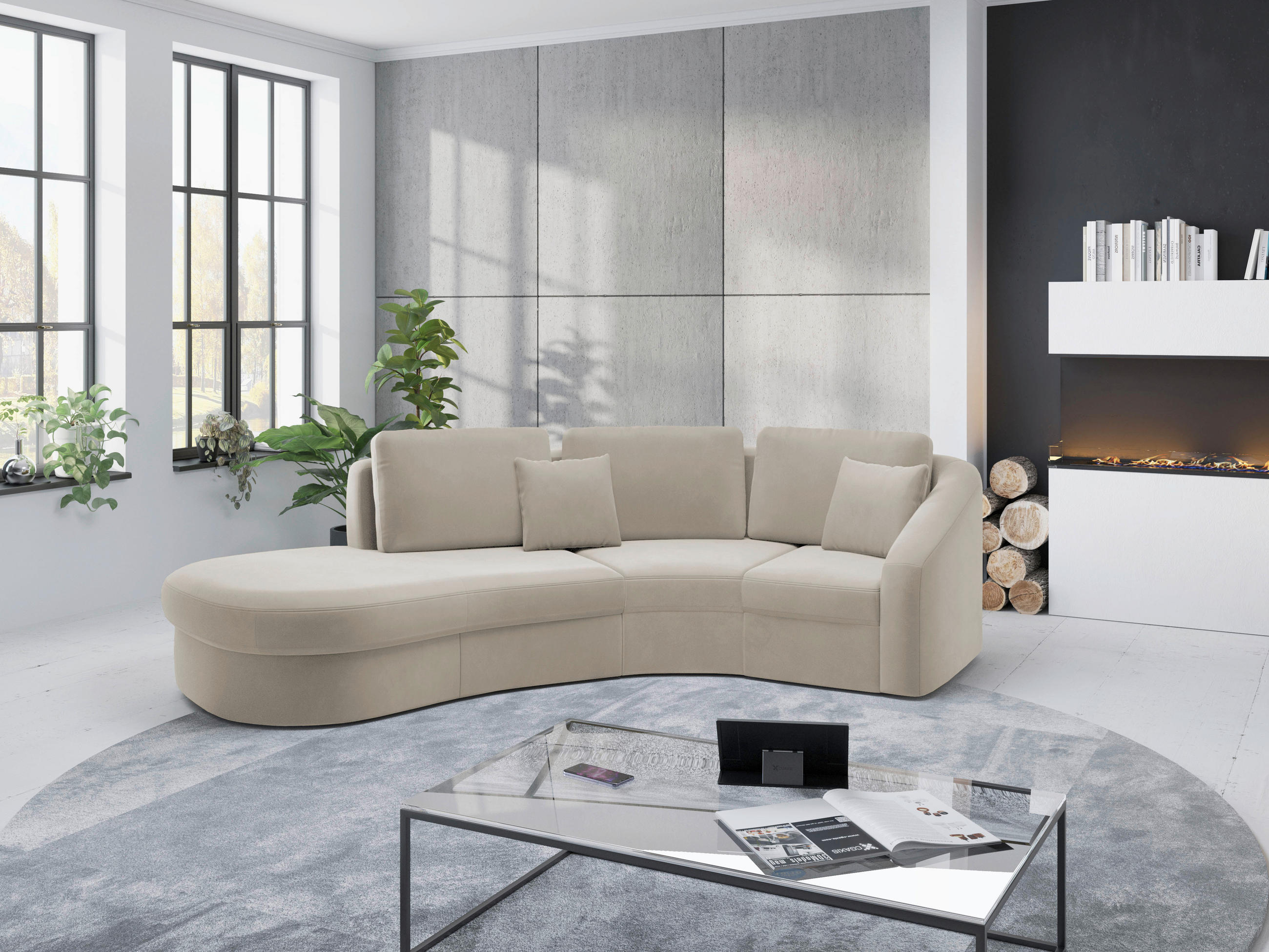 ECKSOFA in Samt Sandfarben - Sandfarben/Schwarz, Modern, Kunststoff/Textil (230/266cm) - Sit & More