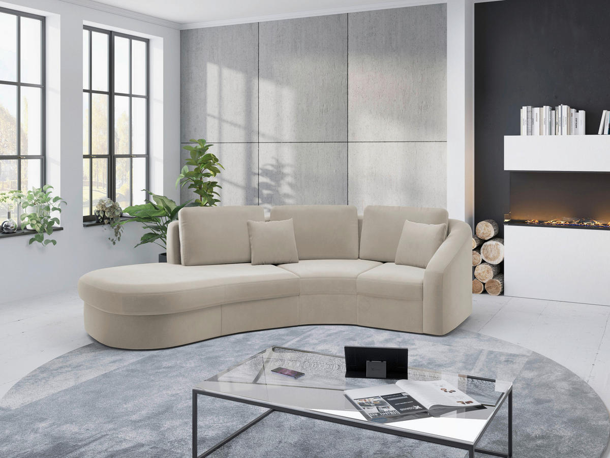 ECKSOFA in Samt Sandfarben  - Sandfarben/Schwarz, Modern, Kunststoff/Textil (230/266cm) - Sit & More