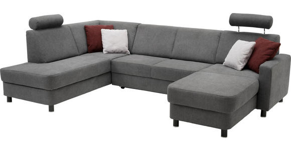 WOHNLANDSCHAFT in Webstoff Dunkelgrau - Dunkelgrau/Schwarz, Design, Holz/Textil (198/296/165cm) - Xora