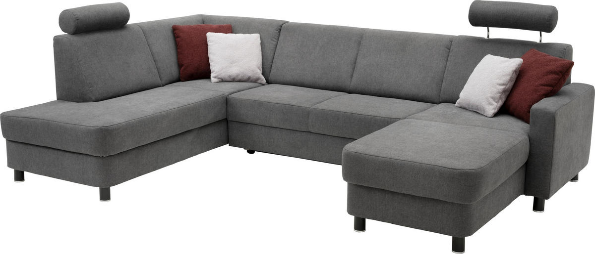 WOHNLANDSCHAFT in Webstoff Dunkelgrau  - Dunkelgrau/Schwarz, Design, Holz/Textil (198/296/165cm) - Xora