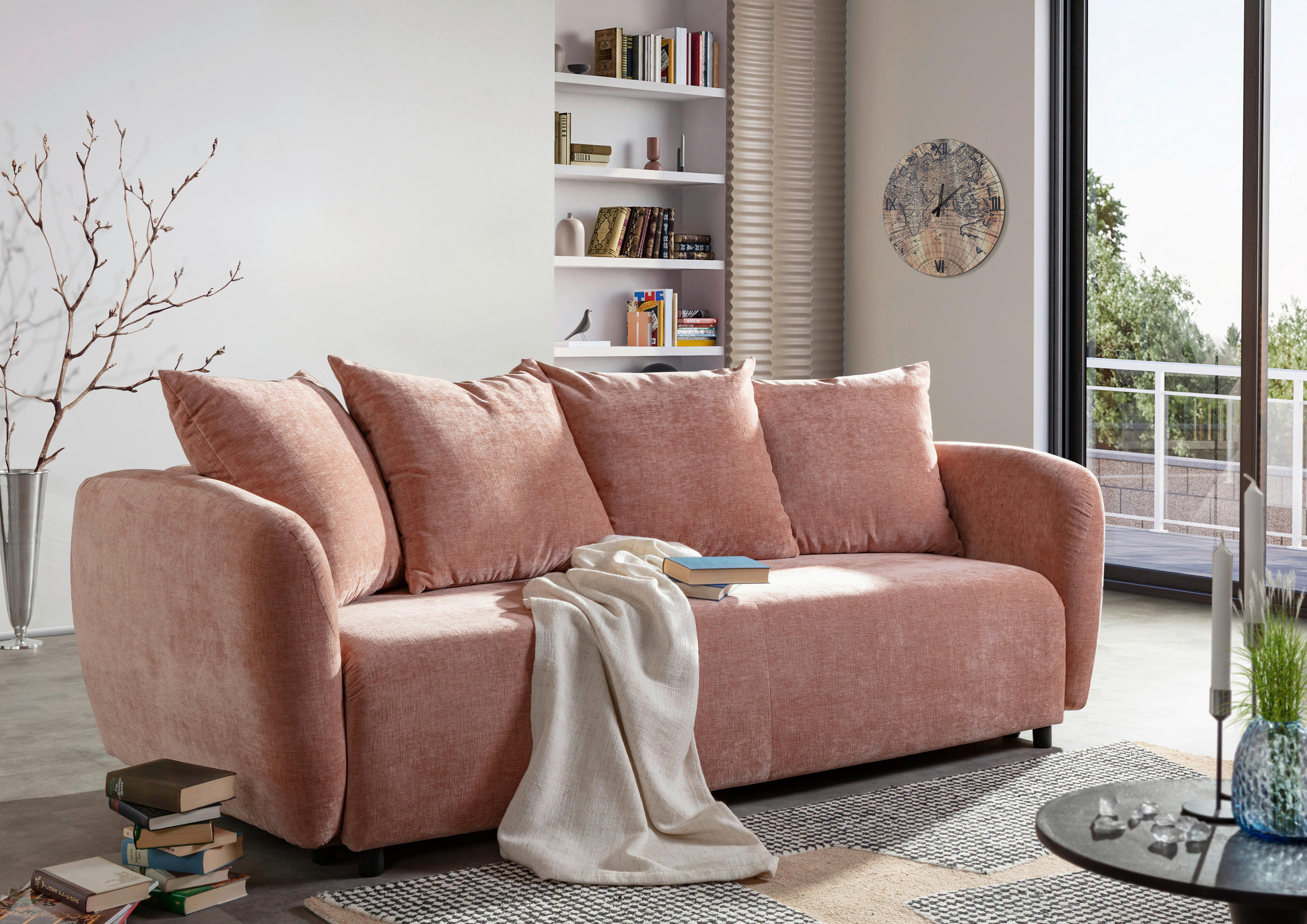 SCHLAFSOFA in Flachgewebe Altrosa  - Schwarz/Altrosa, Konventionell, Kunststoff/Textil (250/74/108cm) - Carryhome
