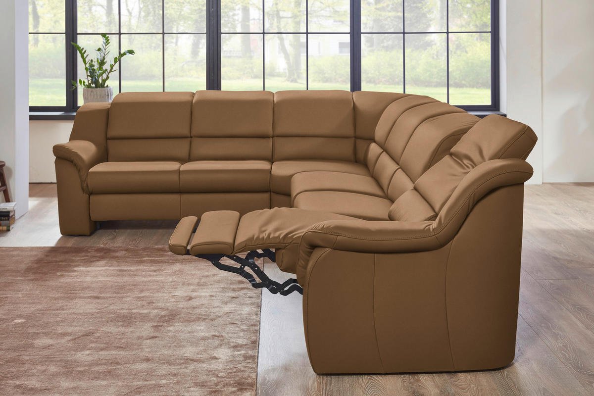 ECKSOFA  in Echtleder Haselnussfarben  260/324 cm  - Schwarz/Haselnussfarben, KONVENTIONELL, Leder/Kunststoff (260/324cm) - Cantus