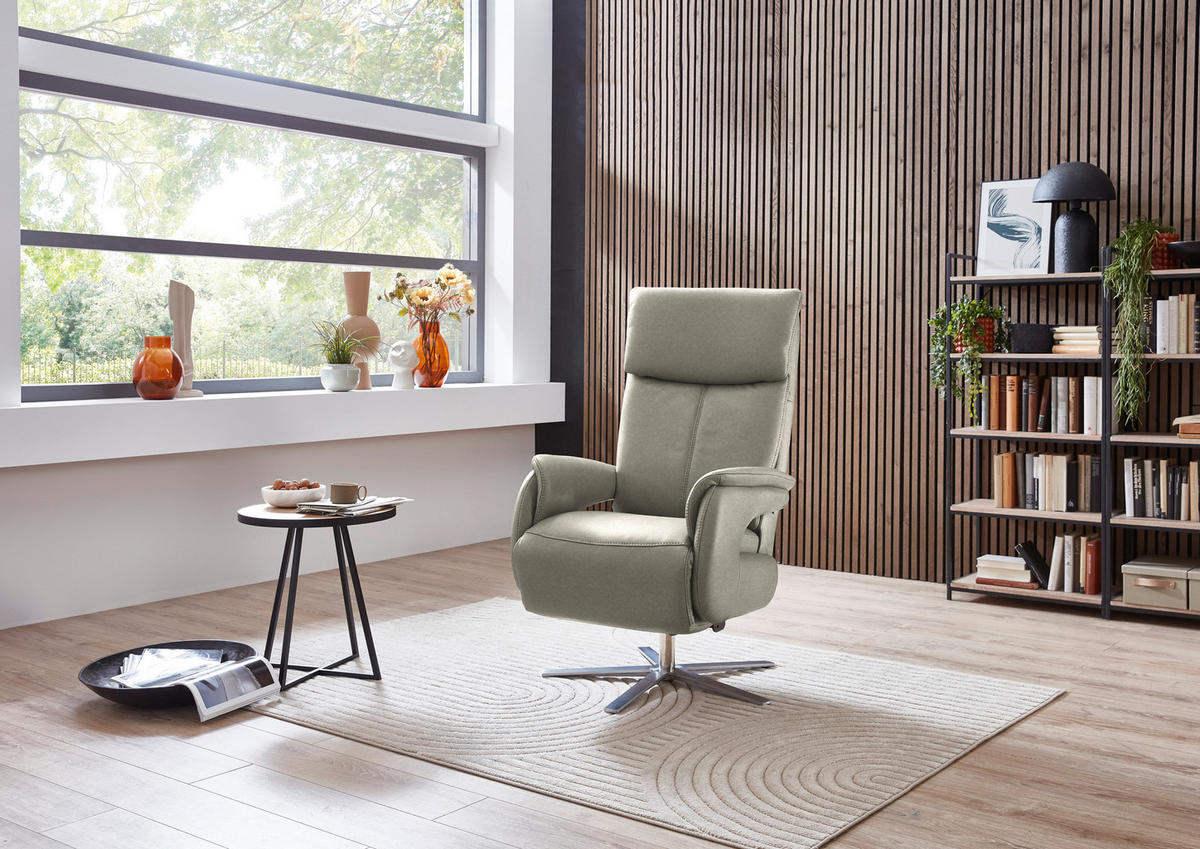 RELAXSESSEL in Leder Hellgrau  - Edelstahlfarben/Hellgrau, Design, Leder/Metall (70/124/85cm) - Cantus