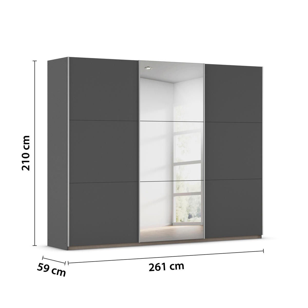 GARDEROB MED SKJUTDÖRRAR 261/210/59 cm,  i grå, 3 dörrar  - grå, Trend, metall/trämaterial (261/210/59cm) - Rauch Möbel