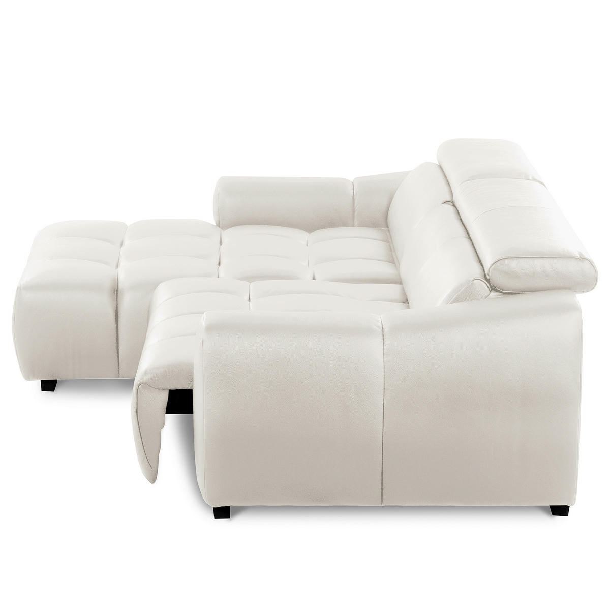 ECKSOFA AVEIRO Weiß Echtleder Bettkasten, Kopfteilverstellung, Sitzvorzug  - Schwarz/Weiß, Design, Leder/Kunststoff (177/274cm) - Livetastic
