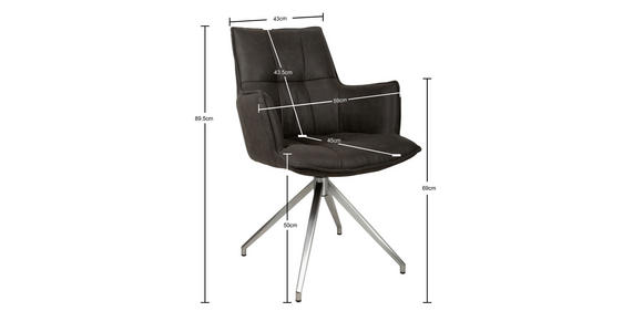 ARMLEHNSTUHL  Sitzfläche 360° drehbar, automatische Rückholfunktion Mikrofaser  Edelstahlfarben, Dunkelgrau  - Edelstahlfarben/Dunkelgrau, Design, Textil/Metall (59/89,5/63cm) - Novel