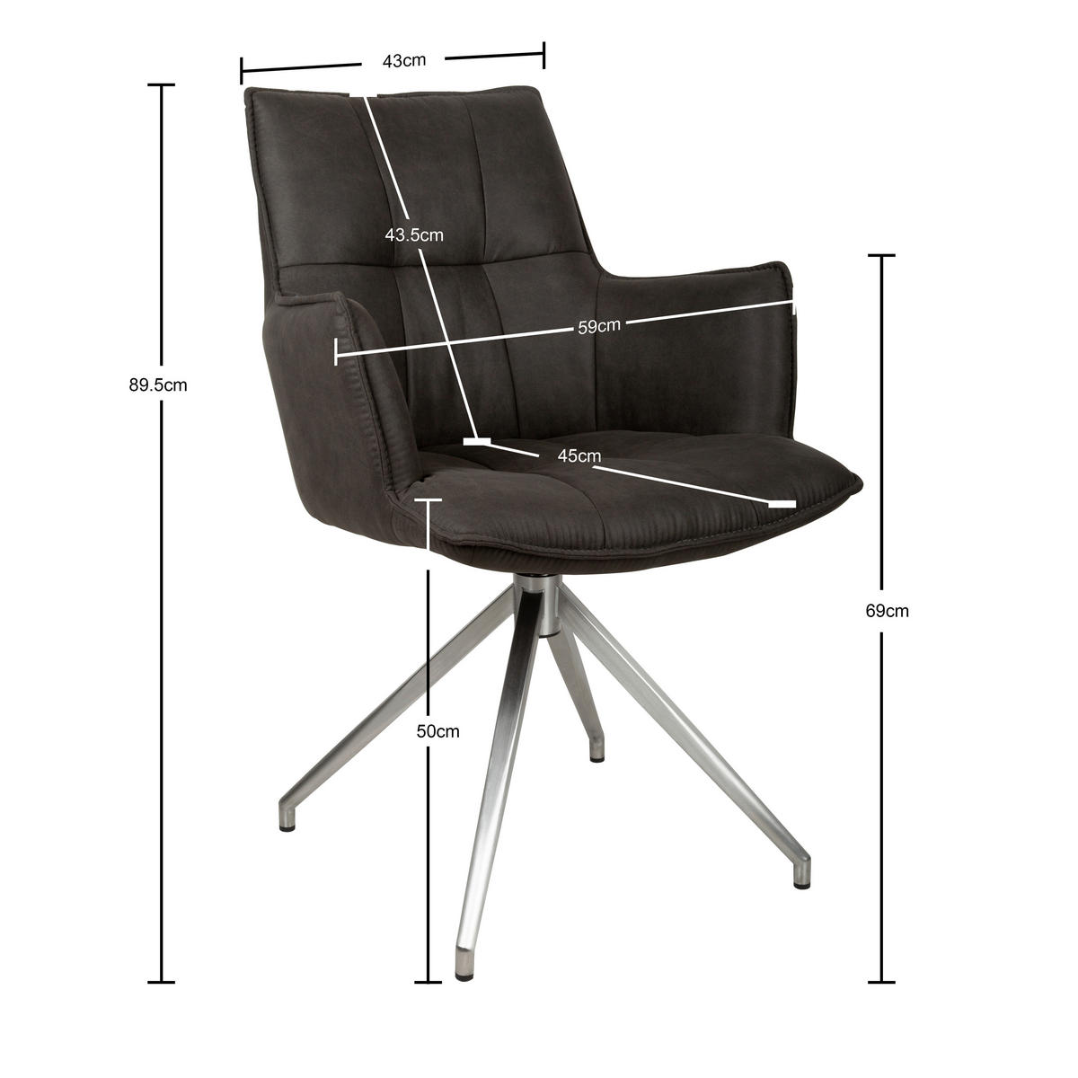 ARMLEHNSTUHL  Sitzfläche 360° drehbar, automatische Rückholfunktion Mikrofaser  Edelstahlfarben, Dunkelgrau  - Edelstahlfarben/Dunkelgrau, Design, Textil/Metall (59/89,5/63cm) - Novel