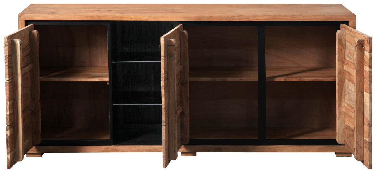 SIDEBOARD  in 175/78/40 cm  - Schwarz/Akaziefarben, LIFESTYLE, Glas/Holz (175/78/40cm) - Landscape