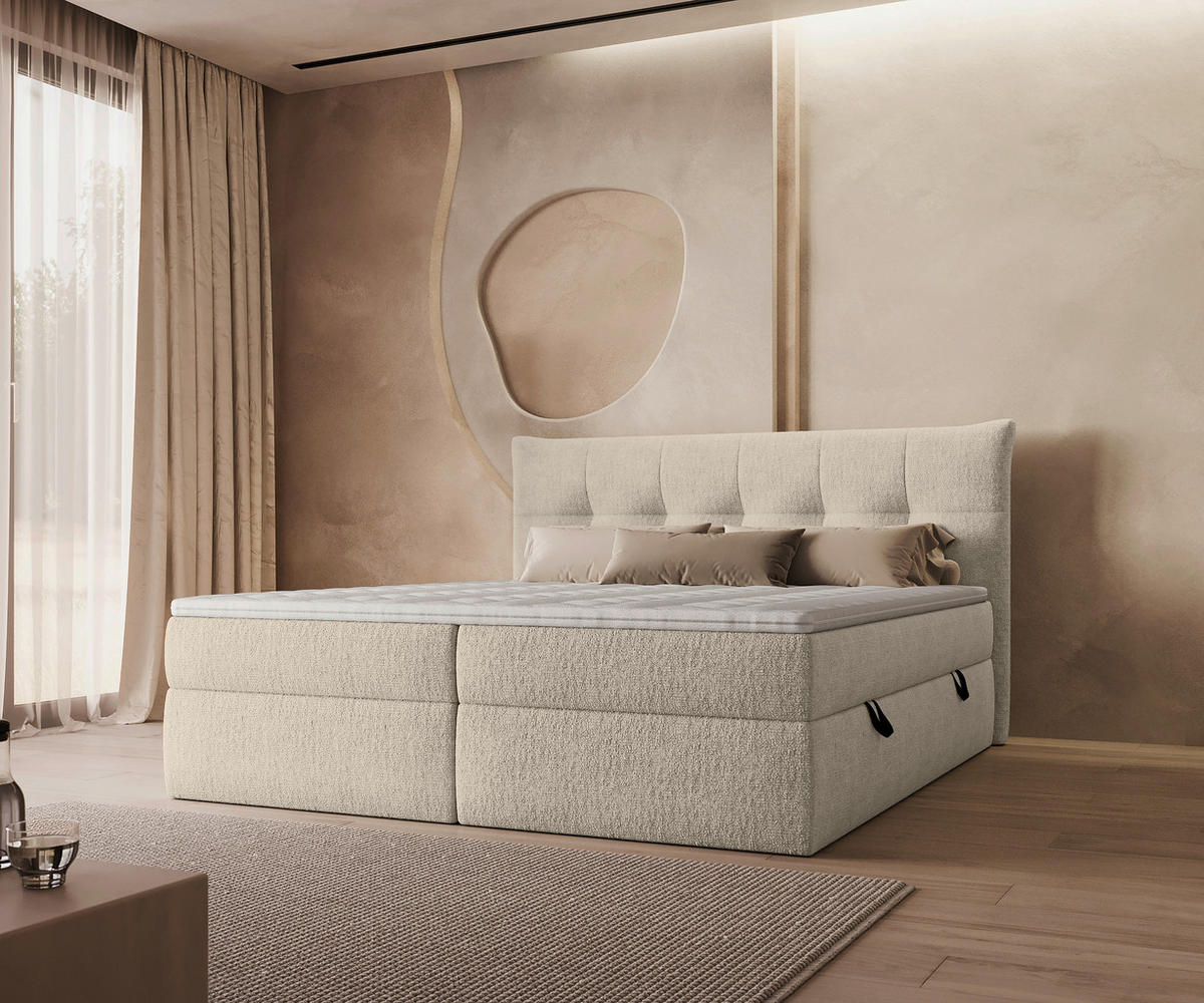 BOXBETT 180/200 cm  in Creme  - Creme/Schwarz, Modern, Holz/Holzwerkstoff (180/200cm) - Boxxx