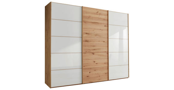 SCHWEBETÜRENSCHRANK 300/236/67 cm 3-türig Weiß, Eiche Bianco - Eiche Bianco/Weiß, Natur, Glas/Holz (300/236/67cm) - Linea Natura