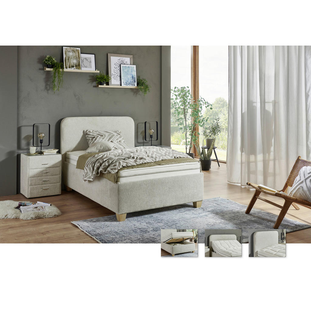 Thumbnail - Beldomo - Sleep Polsterbett, Grau, Ecru, Textil, Buche, H4, Höhe ca. 26 cm, 120x200 cm, Goldenes M, Made in EU, Härtegra...