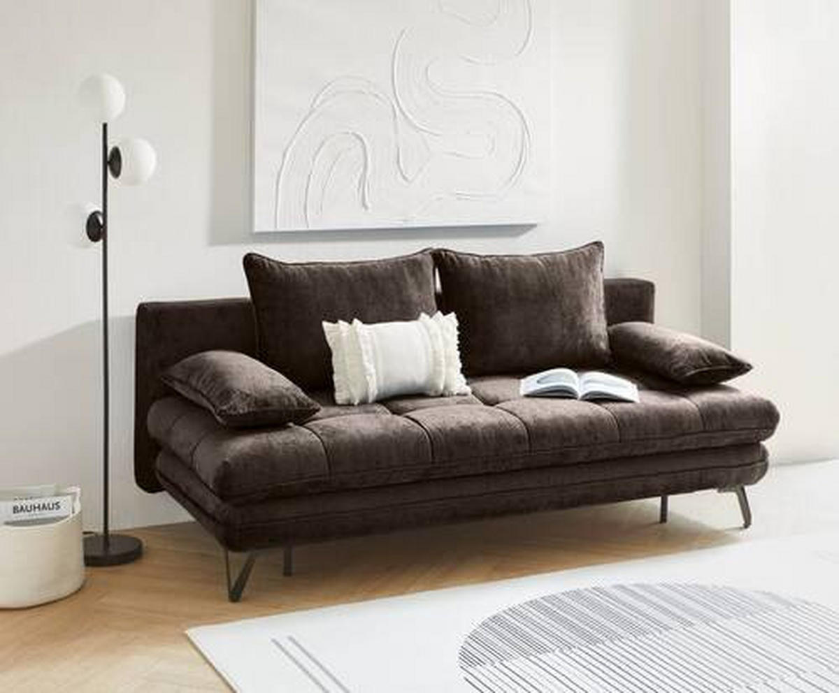 SCHLAFSOFA Samt Braun  - Schwarz/Braun, Design, Textil/Metall (205/79-96/85cm) - Novel