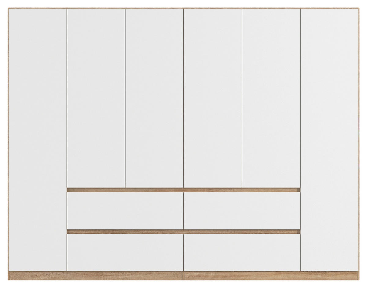 DREHTÜRENSCHRANK in Weiss, Eichefarben  - Weiss/Eichefarben, Basics, Holzwerkstoff (271/210/54cm) - Rauch Möbel