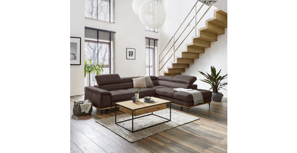 ECKSOFA in Lederlook Mokka 282/226 cm - Schwarz/Mokka, Natur, Holz/Textil (282/226cm) - Novel