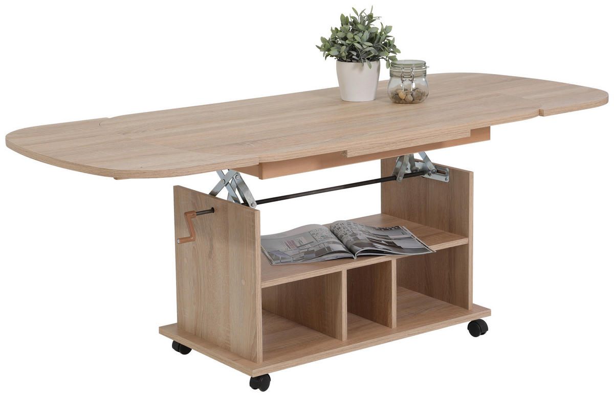 COUCHTISCH 107-157/67/53-63 cm oval Sonoma Eiche  - Sonoma Eiche, MODERN, Holzwerkstoff/Kunststoff (107-157/67/53-63cm) - MID.YOU