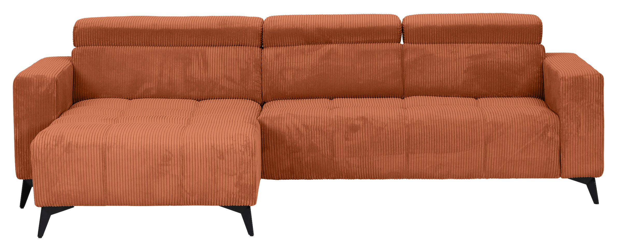 ECKSOFA Rostfarben Cord Rücken echt, Kopfteilverstellung, Sitzvorzug  - Rostfarben/Schwarz, KONVENTIONELL, Textil/Metall (170/257cm) - Carryhome
