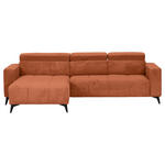 ECKSOFA Rostfarben Cord Rücken echt, Kopfteilverstellung, Sitzvorzug  - Rostfarben/Schwarz, KONVENTIONELL, Textil/Metall (170/257cm) - Carryhome