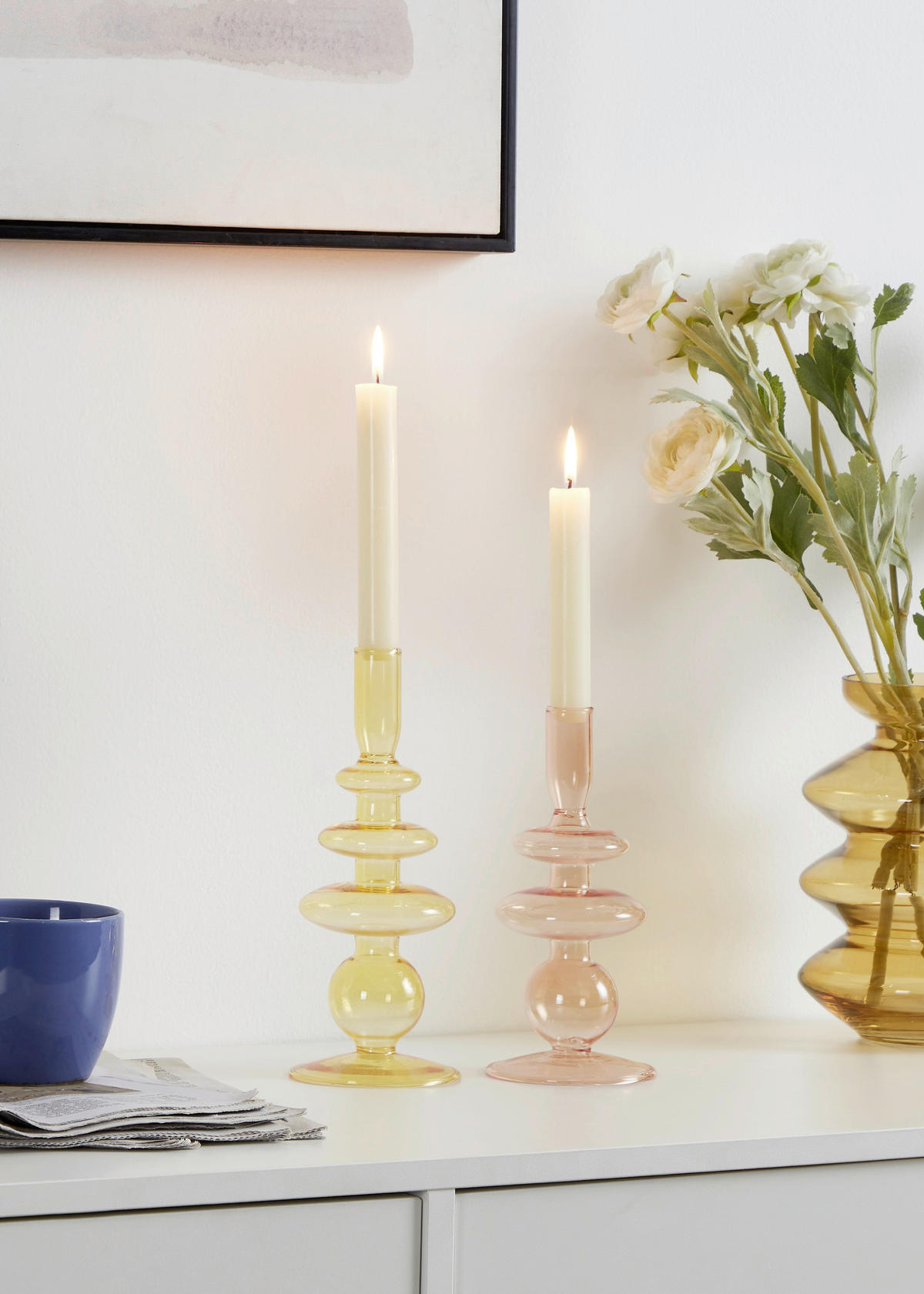 STABKERZENHALTER - Gelb, LIFESTYLE, Glas (9/22.5cm)