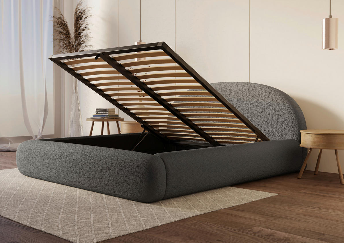 POLSTERBETT 180/200 cm,  in Dunkelgrau, gepolstertes Kopfteil, Lattenrost, Bettkasten,  - Dunkelgrau/Schwarz, Design, Holz/Textil (180/200cm) - Chameo