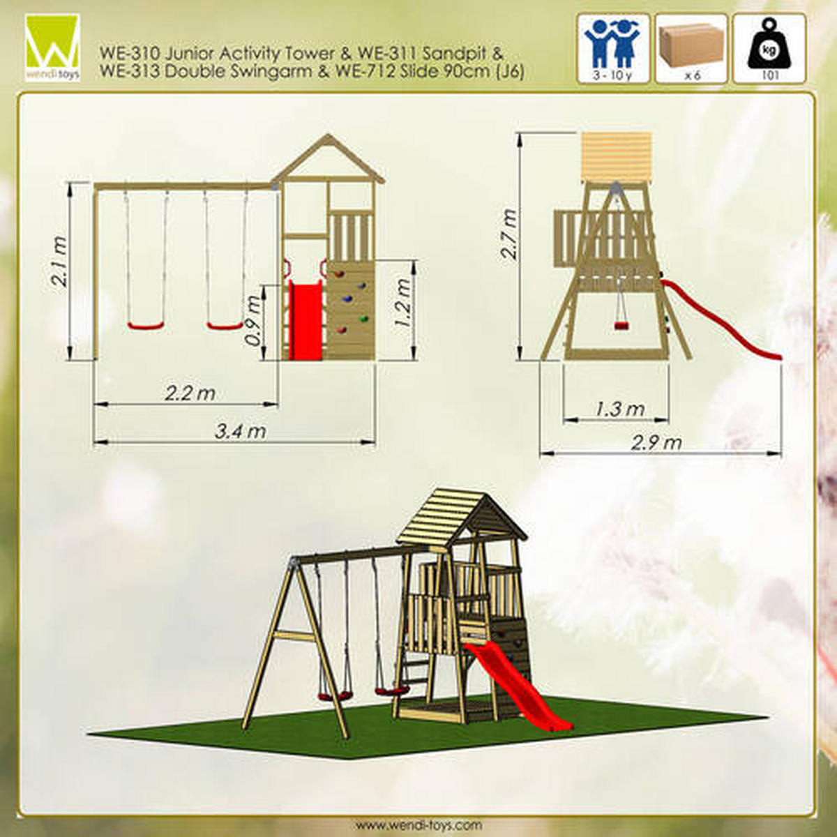 SPIELTURM 340/270/290 cm  - Rot/Naturfarben, KONVENTIONELL, Holz (340/270/290cm) - Ambia Garden