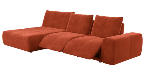 ECKSOFA in Velours Terracotta  - Terracotta/Schwarz, Design, Kunststoff/Textil (174/342cm) - Xora