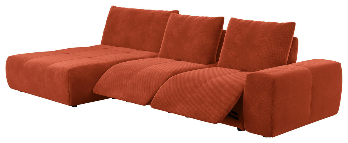ECKSOFA in Velours Terracotta  174/347 cm  - Terracotta/Schwarz, Design, Kunststoff/Textil (174/347cm) - Xora