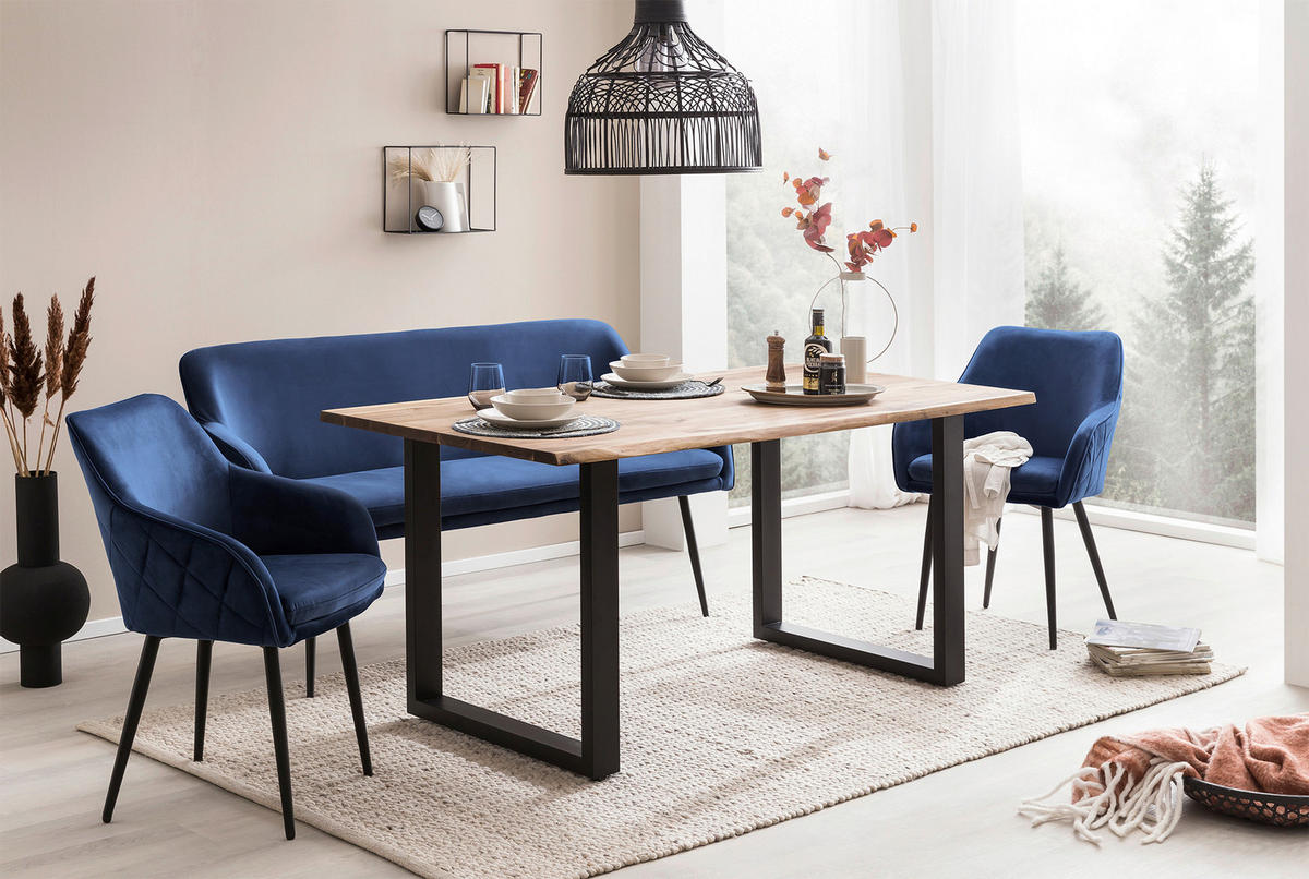 SITZBANK 160/85/61 cm Samt Blau Metall  - Blau/Schwarz, MODERN, Textil/Metall (160/85/61cm) - Livetastic