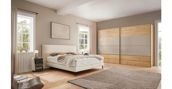 BOXSPRINGBETT 180/200 cm,  in Creme, Matratze, gepolstertes Kopfteil, H2 + H3 = mittel + fest  - Creme/Schwarz, Design, Textil/Metall (180/200cm) - Dieter Knoll