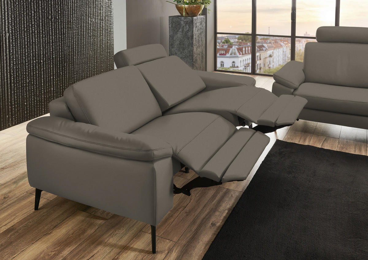 2,5-SITZER in Echtleder Grau  - Schwarz/Grau, Design, Leder/Metall (196/88/100cm) - Valdera