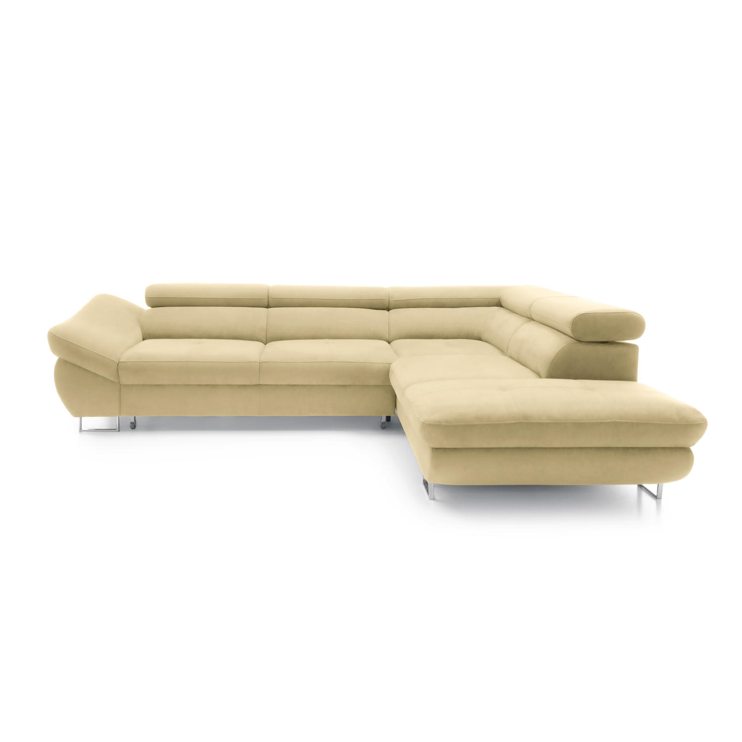 SOFFA i sammet beige  - beige/kromfärg, Design, metall/trä (280/69-88/235cm) - Carryhome