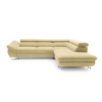 SOFFA i sammet beige  - beige/kromfärg, Design, metall/trä (280/69-88/235cm) - Carryhome