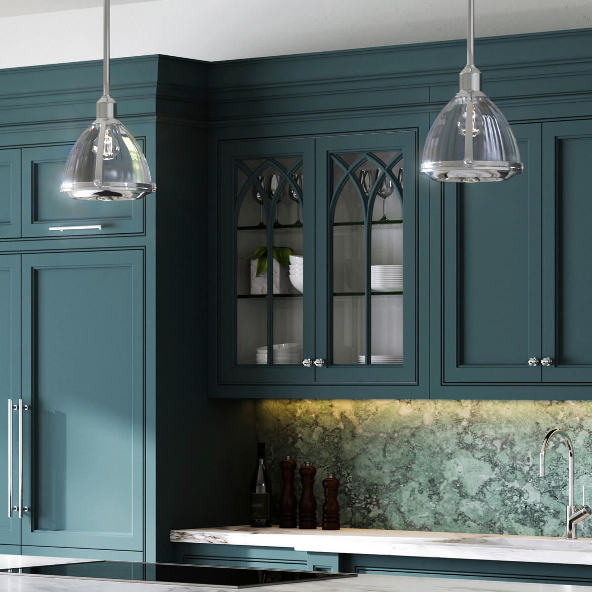 HÄNGLAMPA Elstead Elroy 24.8/46.6 cm  - nickelfärgad, Klassisk, metall/glas (24.8/46.6cm) - Elstead Lighting