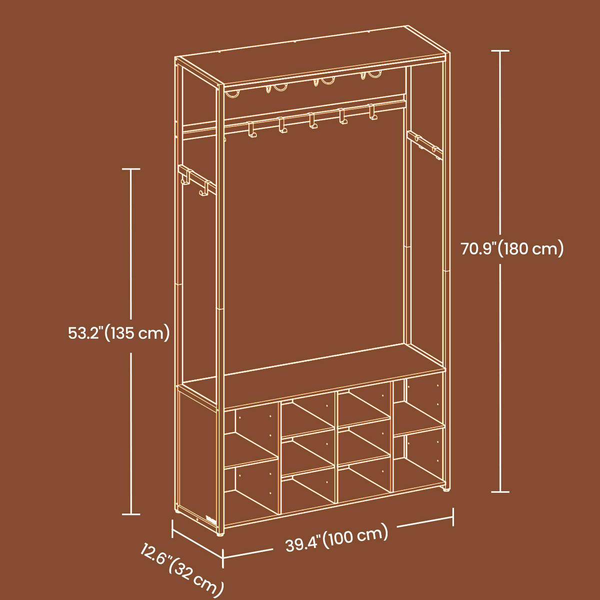 GARDEROBE  in 100/180/32 cm  - Schwarz/Braun, MODERN, Holzwerkstoff/Metall (100/180/32cm) - MID.YOU