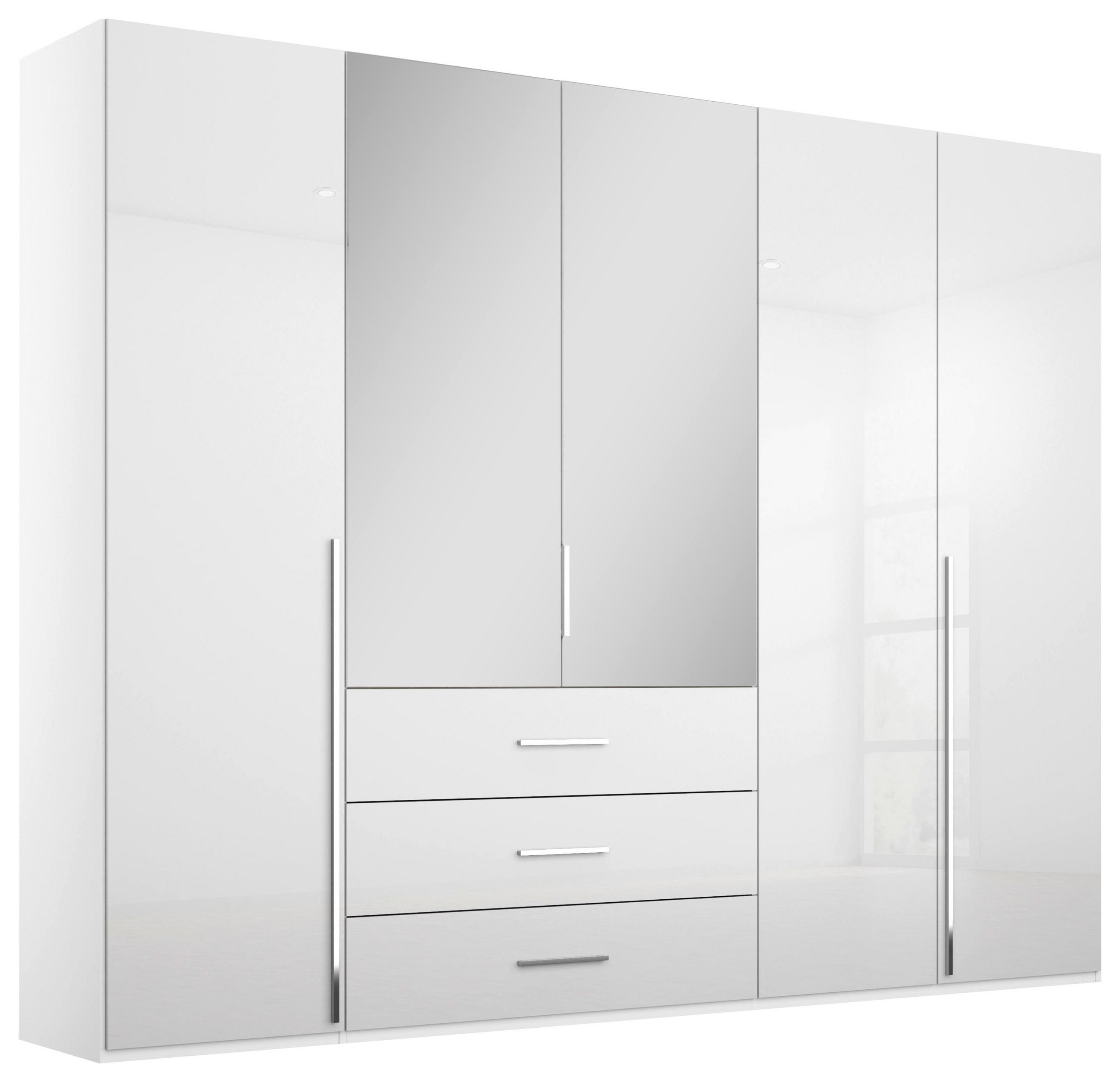 DREHTÜRENSCHRANK in Weiss, Weiss Hochglanz  - Weiss Hochglanz/Chromfarben, Design, Glas/Holzwerkstoff (251/223/60cm) - home24