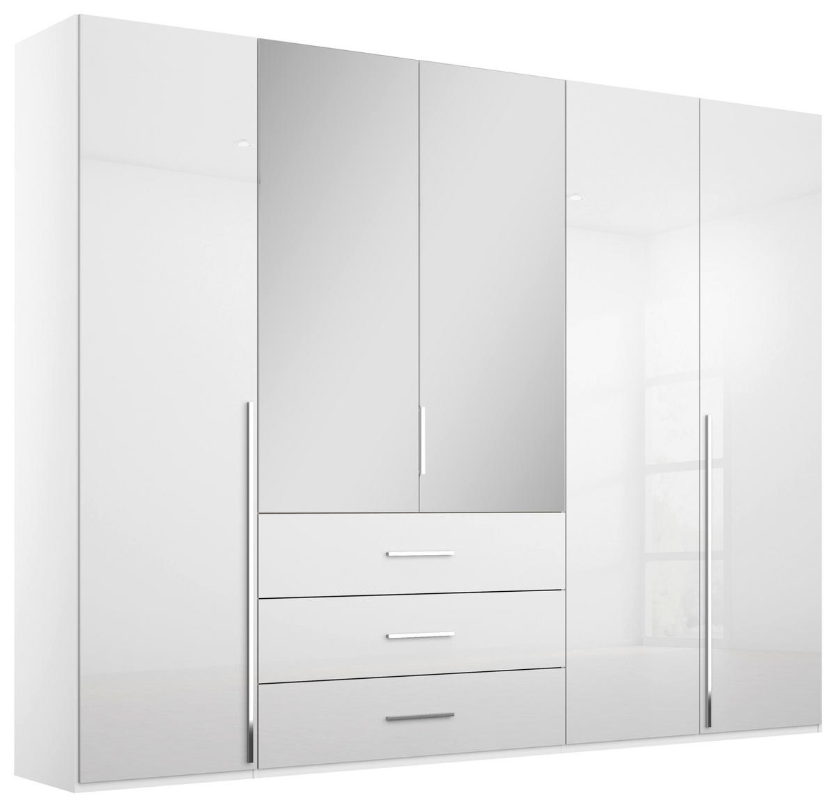 DREHTÜRENSCHRANK in Weiss, Weiss Hochglanz  - Weiss Hochglanz/Chromfarben, Design, Glas/Holzwerkstoff (251/223/60cm) - home24