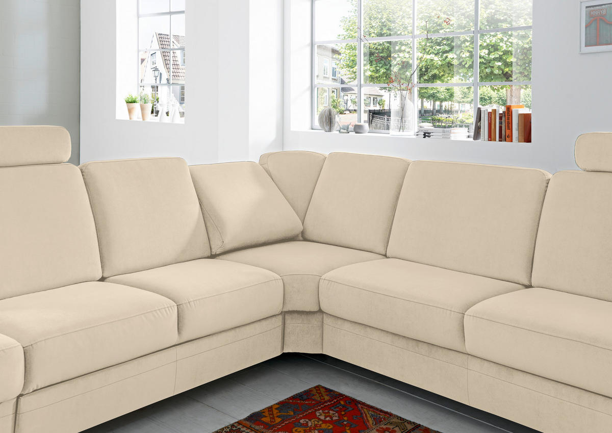 ECKSOFA in Flachgewebe Sandfarben  287/269 cm  - Sandfarben/Alufarben, KONVENTIONELL, Textil/Metall (287/269cm) - Beldomo System