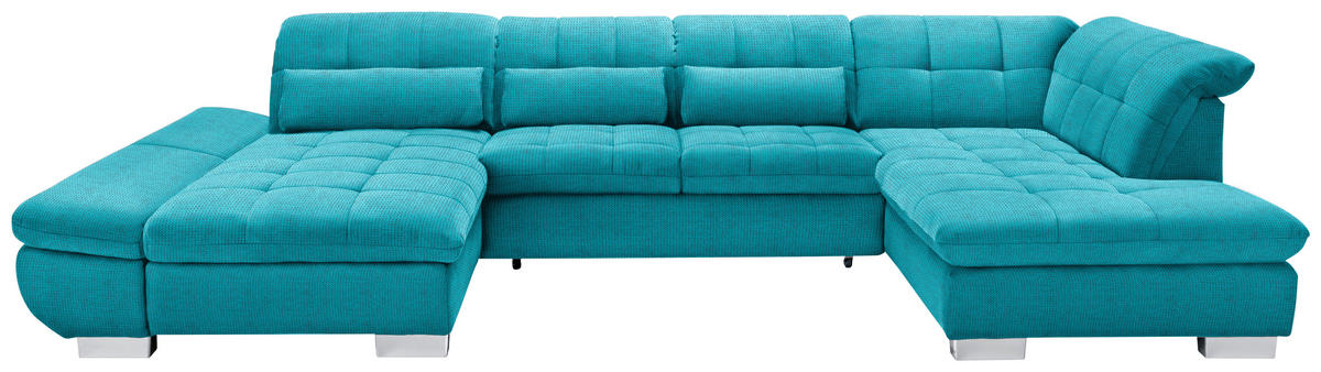 WOHNLANDSCHAFT in Mikrofaser Türkis  - Türkis/Chromfarben, Design, Kunststoff/Textil (204/350/211cm) - Xora