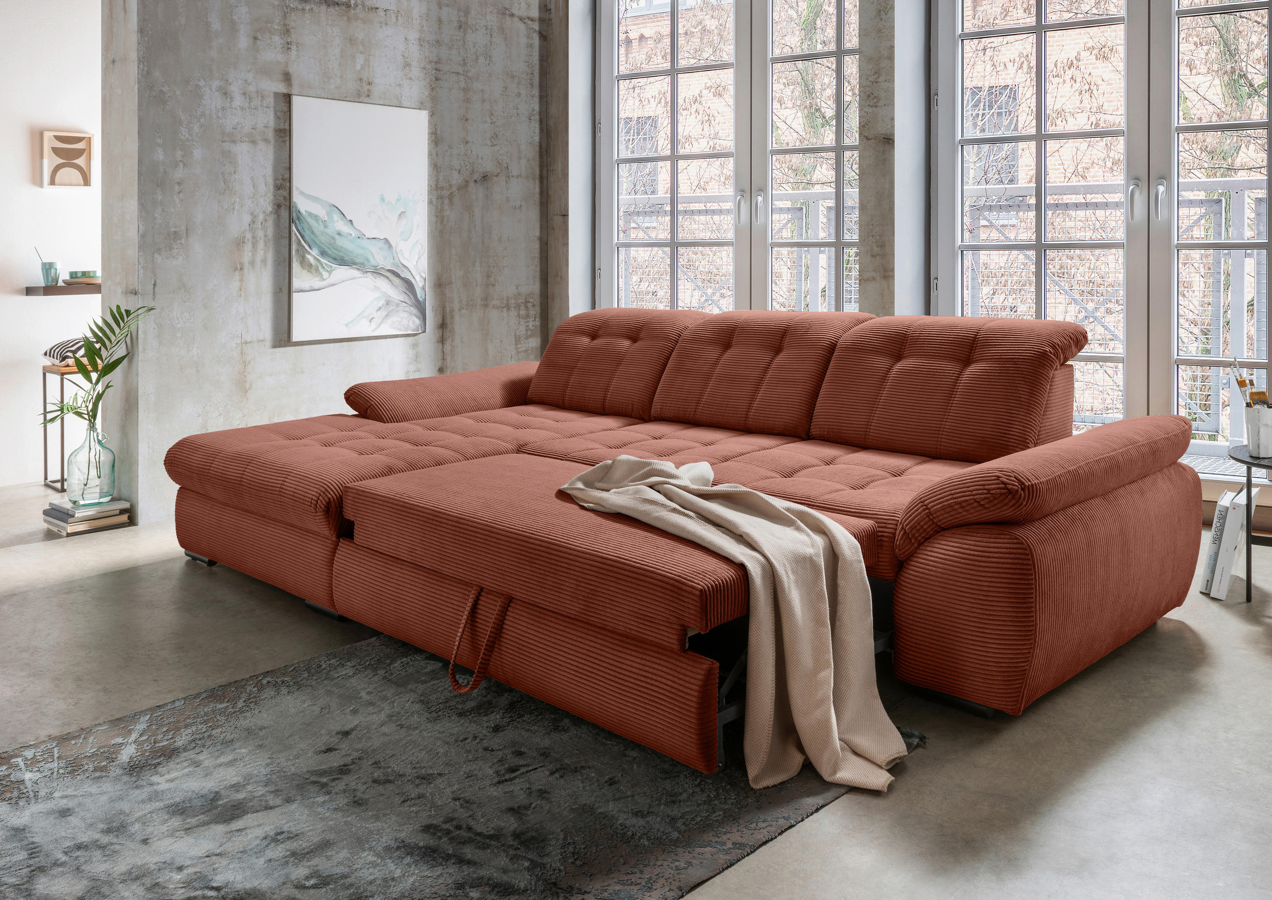 ECKSOFA in Cord Koralle  - Koralle/Schwarz, Modern, Textil/Metall (184/314cm) - Livetastic