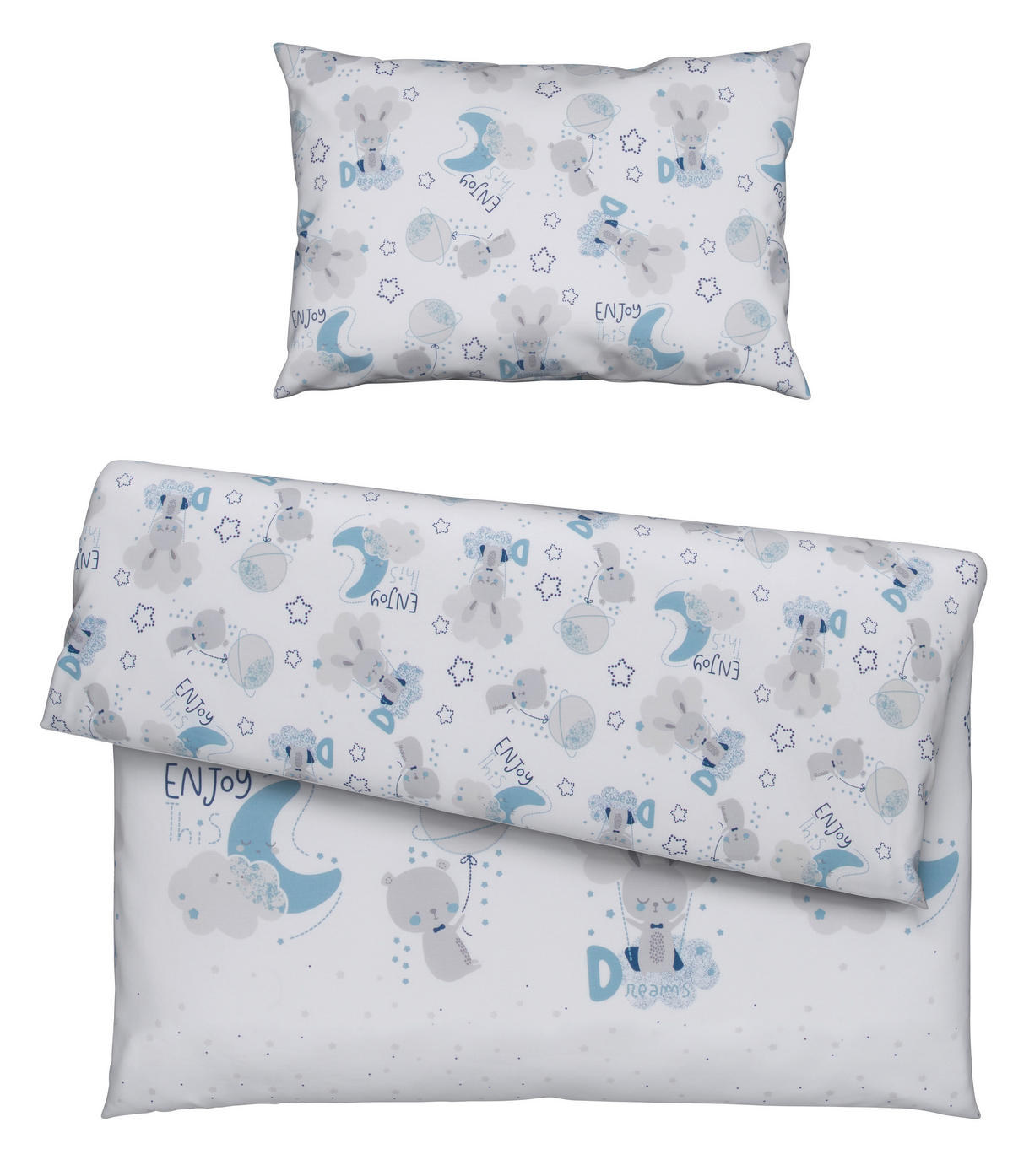 BABYBETTWÄSCHE TIMMY BLUE Flachgewebe 80/80 cm  - Blau/Grau, Basics, Textil (80/80cm) - Avelia