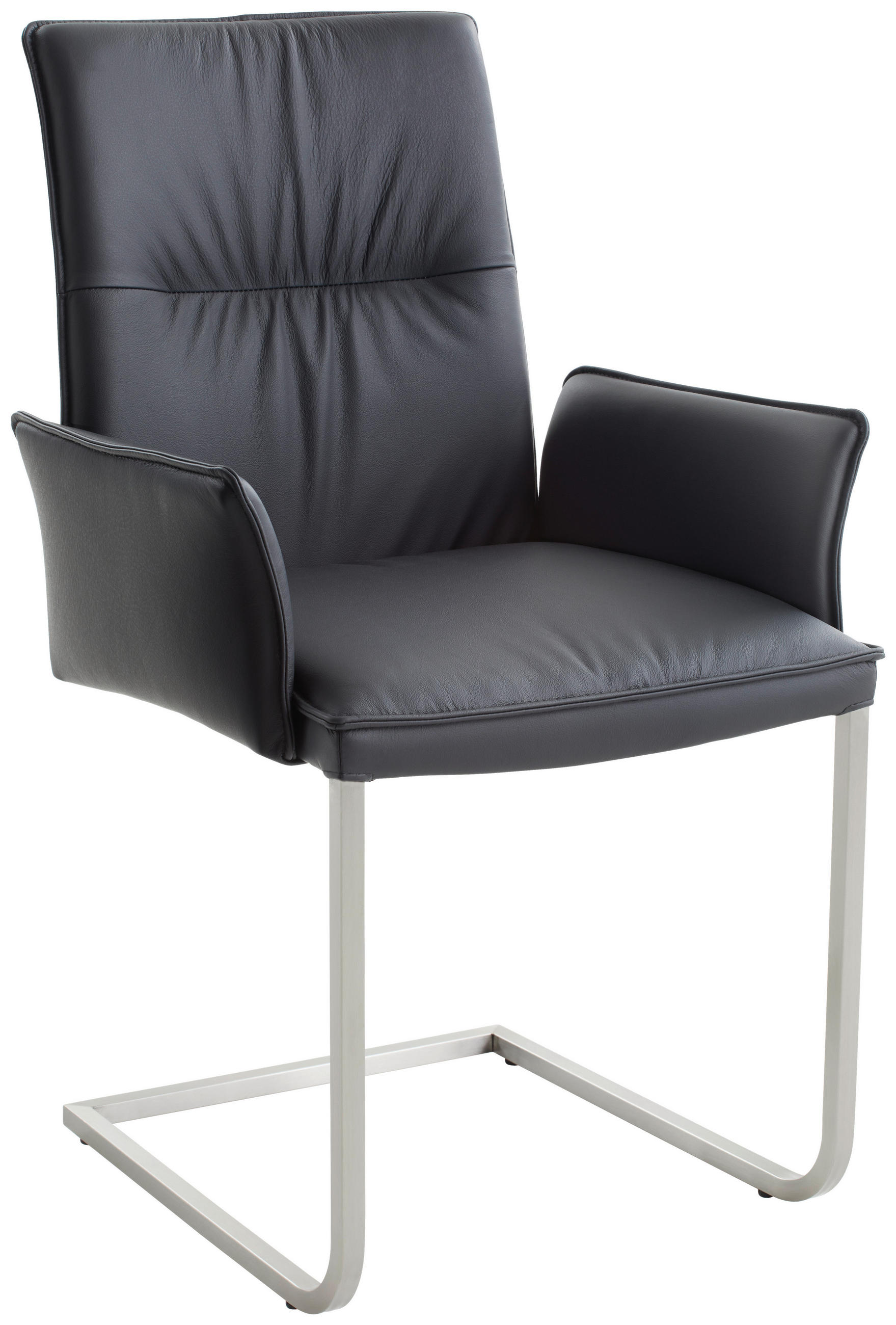 ARMLEHNSTUHL  in Edelstahl Echtleder pigmentiert  - Edelstahlfarben/Schwarz, Design, Leder/Metall (55/90.5/58.5cm) - Novel