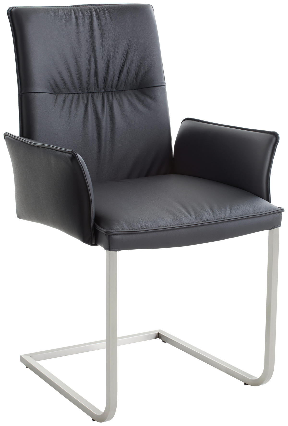 ARMLEHNSTUHL  in Edelstahl Echtleder pigmentiert  - Edelstahlfarben/Schwarz, Design, Leder/Metall (55/90.5/58.5cm) - Novel