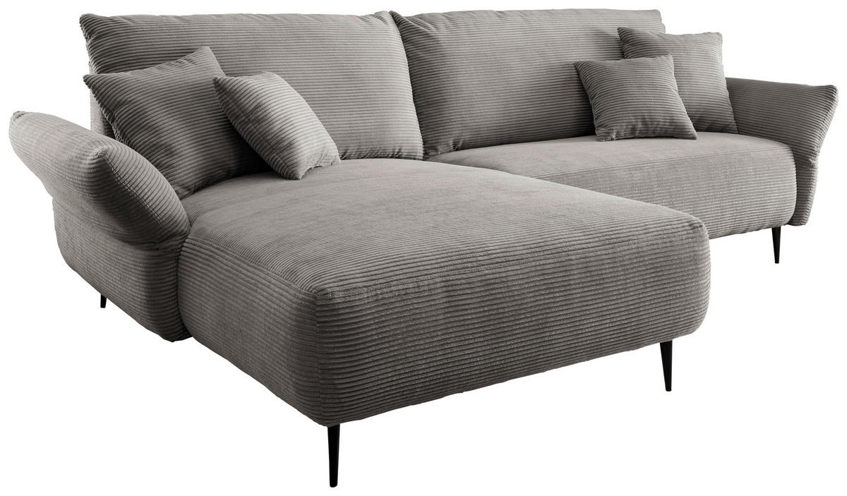 ECKSOFA in Cord Graubraun  - Graubraun/Schwarz, Design, Textil/Metall (178/264-302cm) - Livetastic