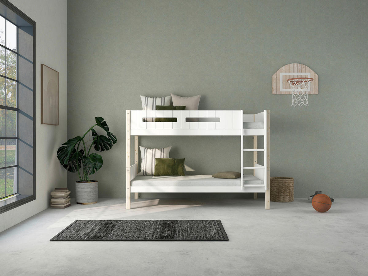 ETAGENBETT 90/200 cm,  in Absturzsicherung, Leiter, Lattenrost, Rollroste  - Naturfarben/Weiß, MODERN, Holz (90/200cm) - Chameo