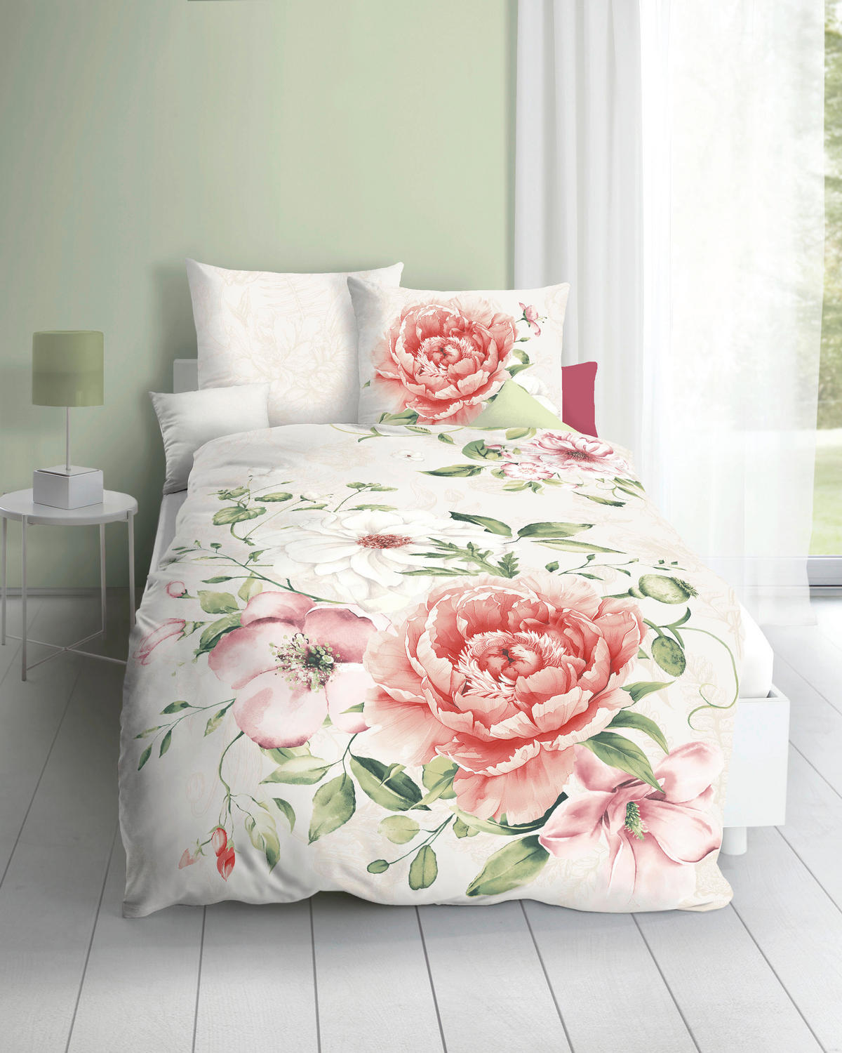 POSTELJNINA Blushing Rose 140/200 cm saten naravne barve  - naravne barve, Konvencionalno, tekstil (140/200cm) - Kaeppel